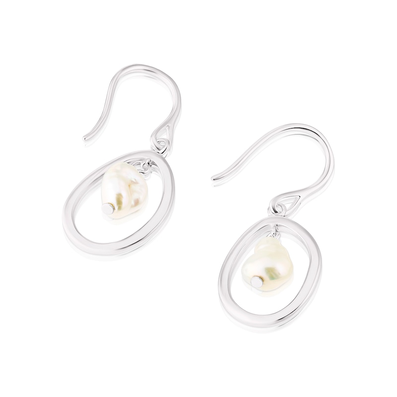 Sterling Silver Floating Cultured Freshwater Pearl Drop Earrings