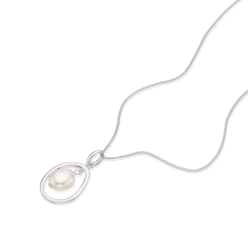 Sterling Silver Floating Cultured Freshwater Pearl Pendant Necklace