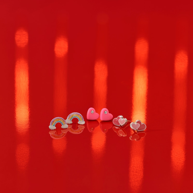 Children's Sterling Silver Crystal Pink Resin Heart Studs