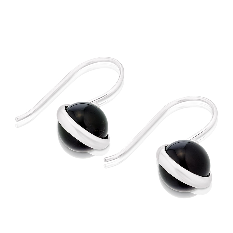 Sterling Silver Onyx Sphere Hook Circle Drop Earrings