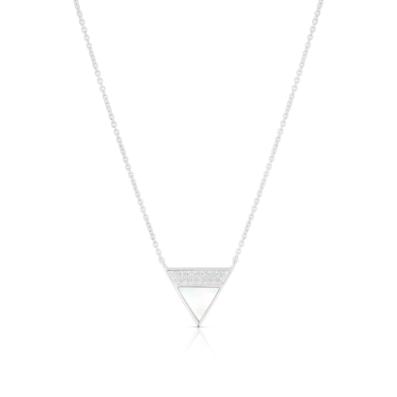 Sterling Silver Half Cubic Zirconia & Mother of Pearl Triangle Pendant Necklace