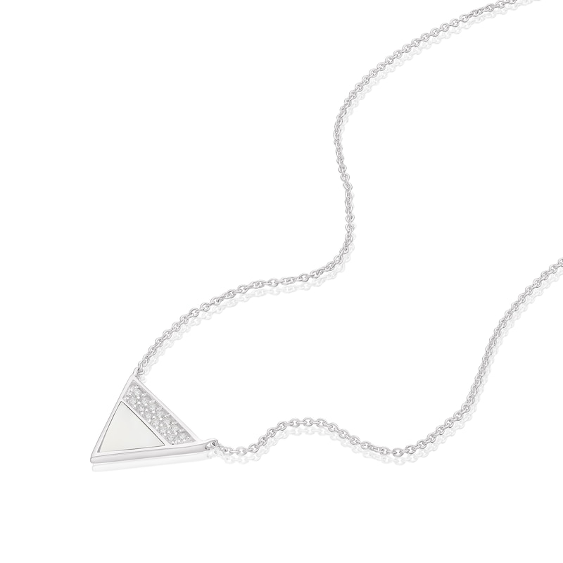 Sterling Silver Half Cubic Zirconia & Mother of Pearl Triangle Pendant Necklace