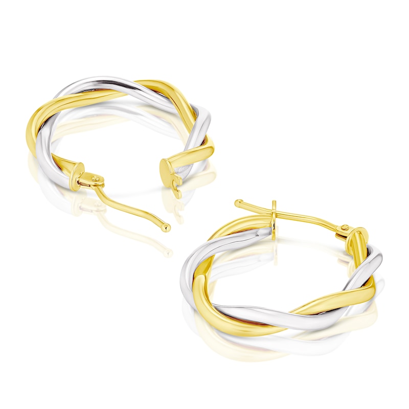 9ct Two-Tone Yellow & White Gold Oval Twist Hoop Earrings