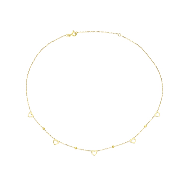 9ct Yellow Gold Open Heart & Bead Necklace