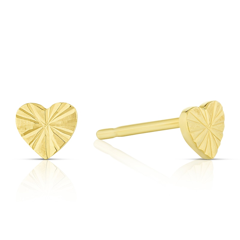 Children's 9ct Yellow Gold Diamond Cut Heart Stud Earrings