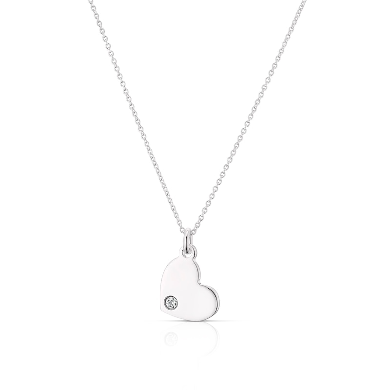 Children's Sterling Silver April Clear Crystal Heart Pendant Necklace