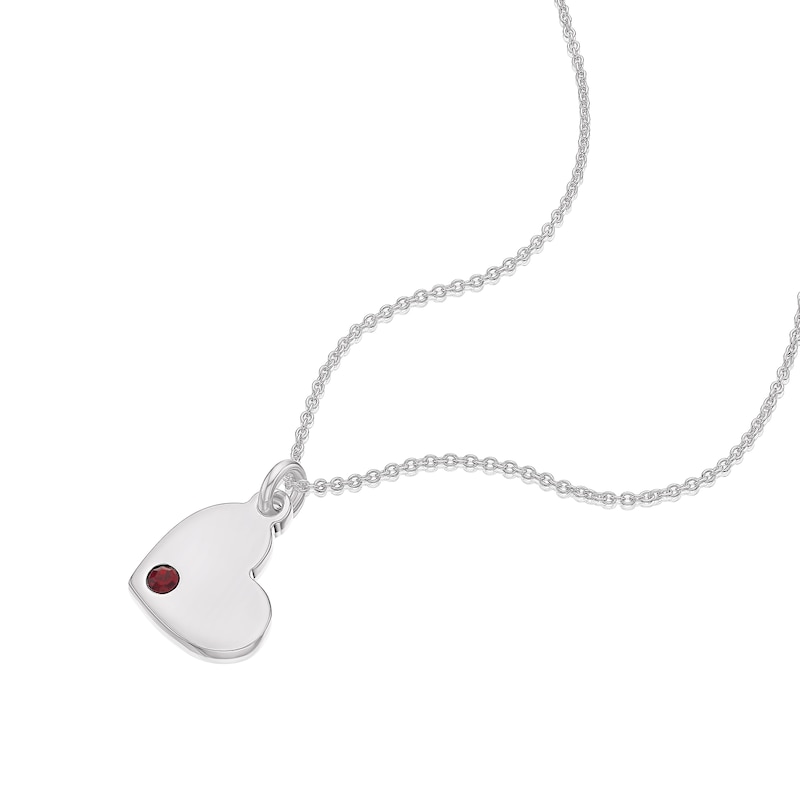 Children's Sterling Silver January Red Crystal Heart Pendant Necklace