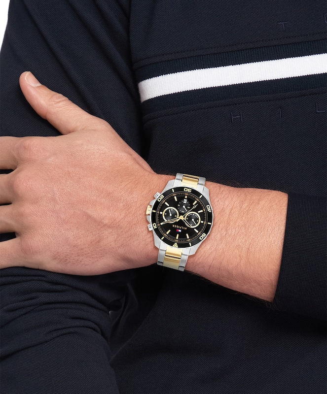 Tommy Hilfiger Men's Black Chronograph Dial Two Tone Bracelet Watch