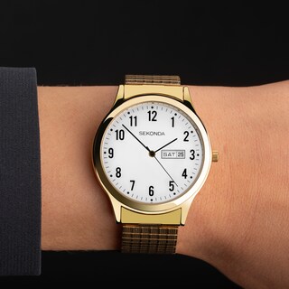 Sekonda Easy Reader - Orologio al quarzo da uomo, 46 mm, con display analogico della data e cinturino in pelle nera, Argento