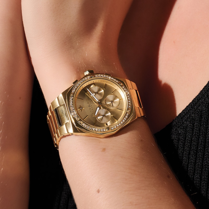 Olivia Burton Hexa  Ladies' Crystal & Gold-Tone Stainless Steel Bracelet Watch