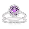Thumbnail Image 0 of Perfect Fit 9ct White Gold Amethyst Oval Double Halo 0.15ct Diamond Bridal Set