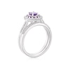 Thumbnail Image 2 of Perfect Fit 9ct White Gold Amethyst Oval Double Halo 0.15ct Diamond Bridal Set