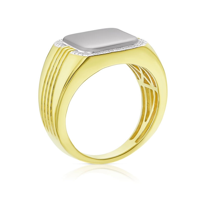Men's Sterling Sterling Silver & 18ct Gold Plated Vermeil  Diamond Signet Ring