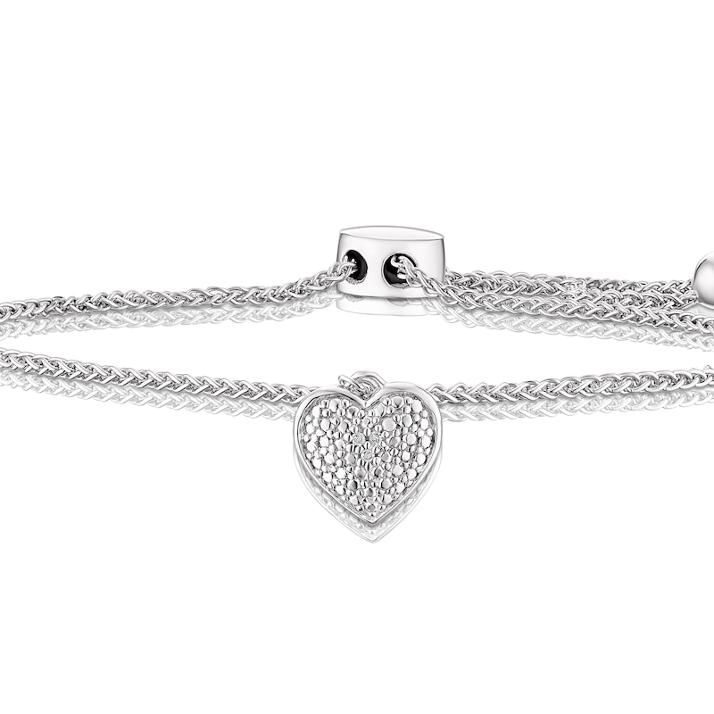 Sterling Silver Diamond Heart Bolo Bracelet
