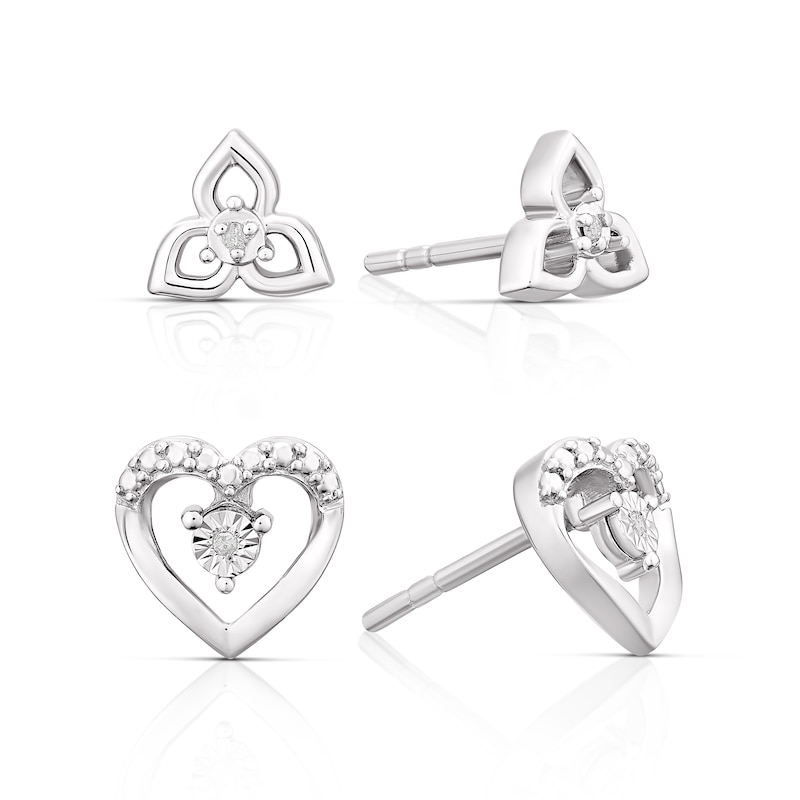 Sterling Silver Diamond Stud Earrings Box Set