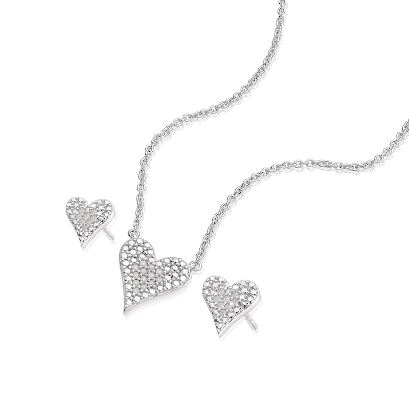 Sterling Silver 0.10ct Diamond Heart Earrings & Pendant Gift Set