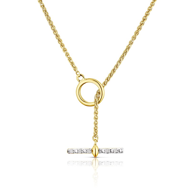 Silver Gold Vermeil Diamond T-Bar Necklace