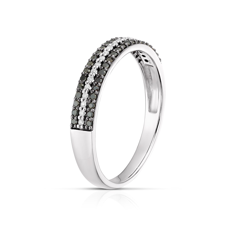 Sterling Silver 0.20ct Black and Clear Diamond Triple Row Eternity Ring