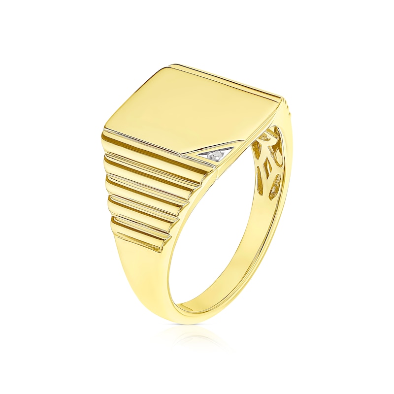 Men's Sterling Silver & 18ct Gold Plated Vermeil Diamond Detail Signet Ring