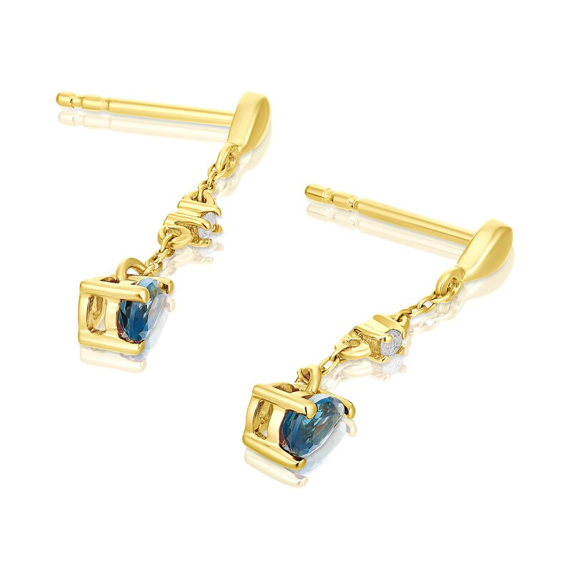 Silver Gold Vermeil London Pear Cut Blue Topaz and Diamond Drop Earrings