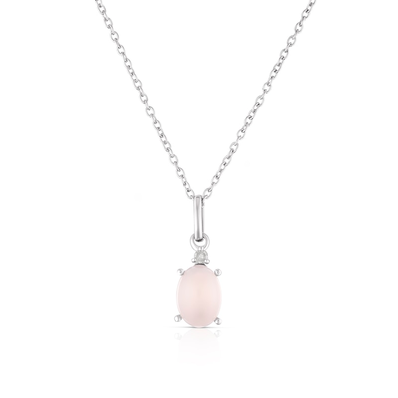 Sterling Silver Oval Pink Chalecedony and Diamond Pendant