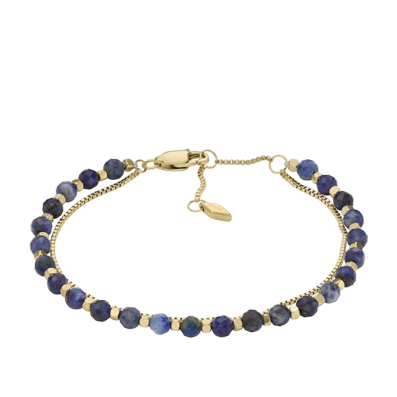 Fossil Ladies' Gold Tone Double Chain Blue Stone Set Bracelet