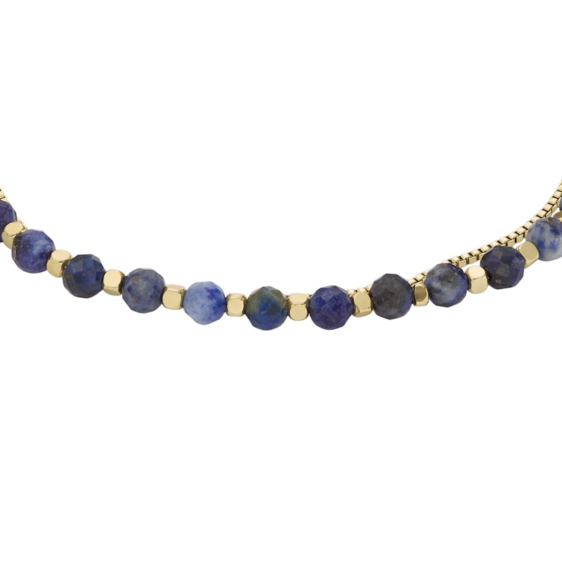 Fossil Ladies' Gold Tone Double Chain Blue Stone Set Bracelet