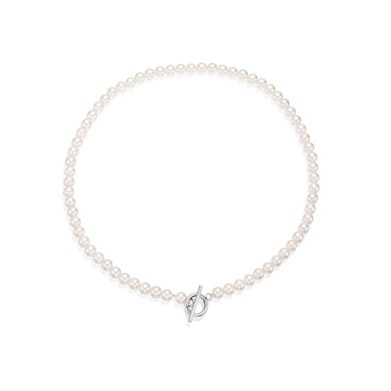 Stainless Steel Faux Pearl Strand Toggle Necklace