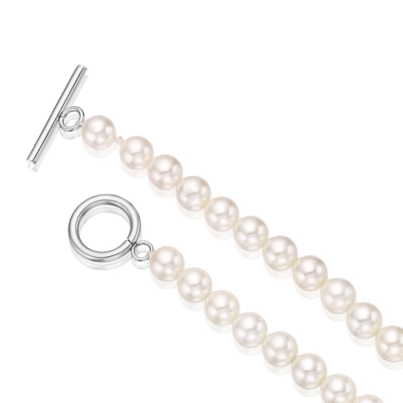 Stainless Steel Faux Pearl Strand Toggle Necklace