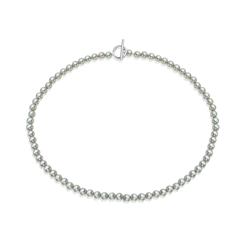 Stainless Steel Grey Faux Pearl Toggle Necklace