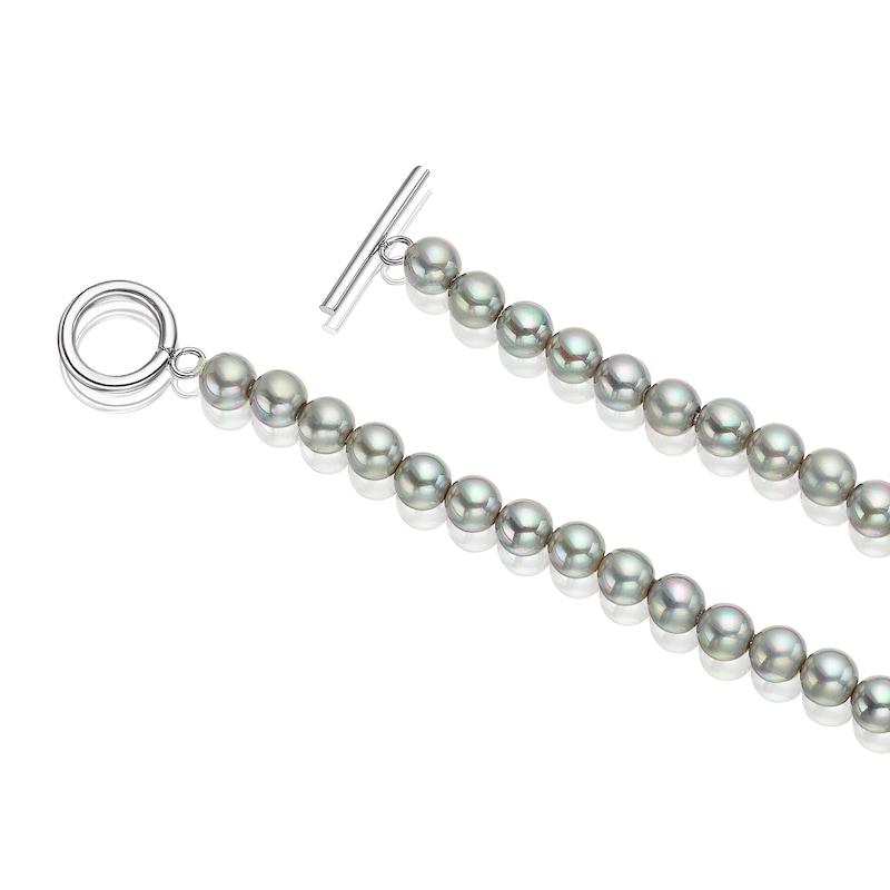 Stainless Steel Grey Faux Pearl Toggle Necklace