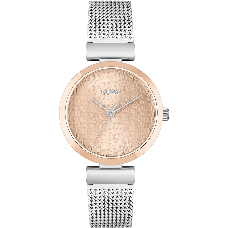 HUGO #SWEET Ladies' Logo Patterned Dial Stainless Steel Mesh Bracelet Watch