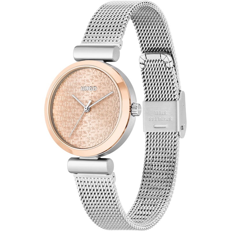 HUGO #SWEET Ladies' Logo Patterned Dial Stainless Steel Mesh Bracelet Watch
