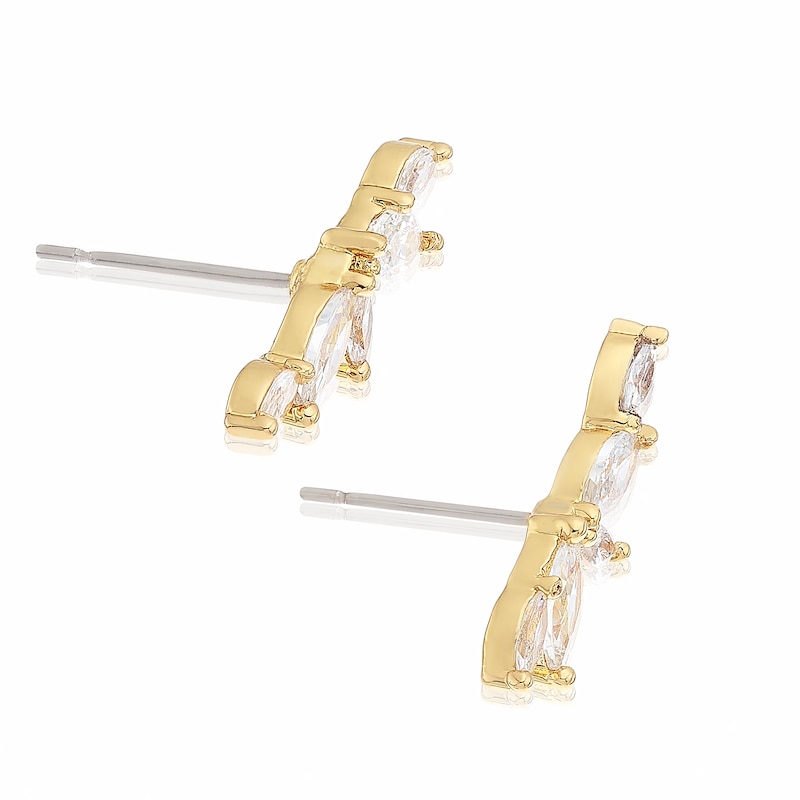 Gold Plated Cubic Zirconia Climber Stud Earrings
