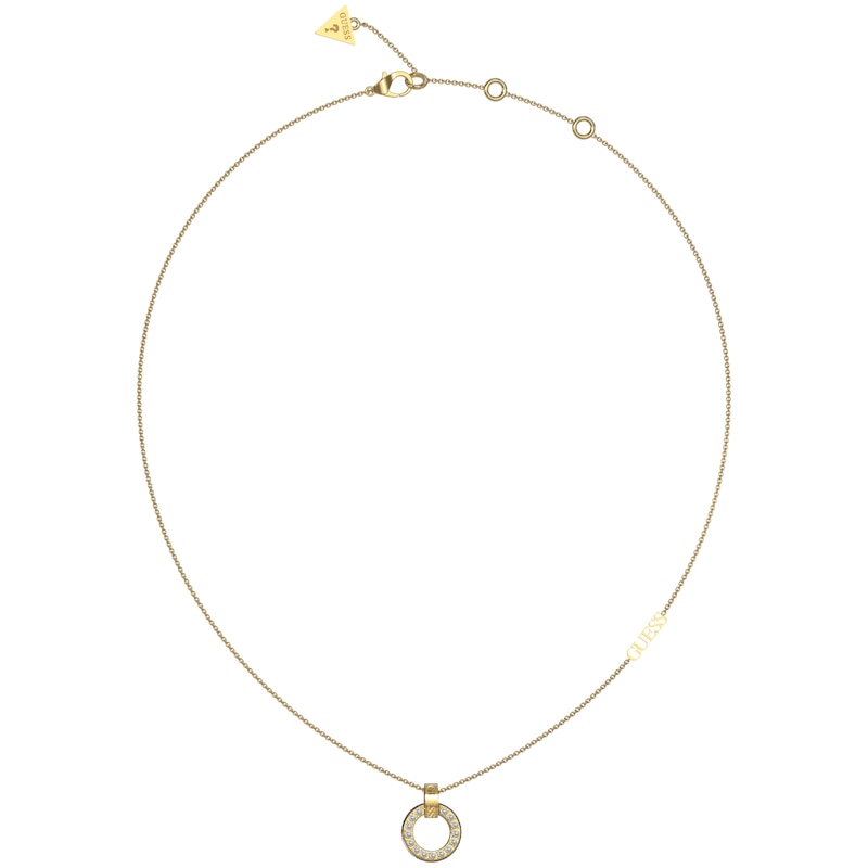 Guess Ladies' Gold Tone Stone Set Circle Pendant Necklace
