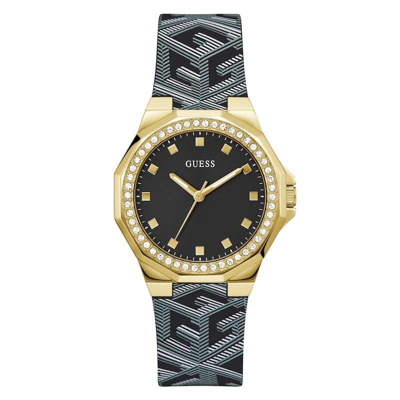 Guess Avirl Ladies' Black Dial Patterned Silicone Strap Watch