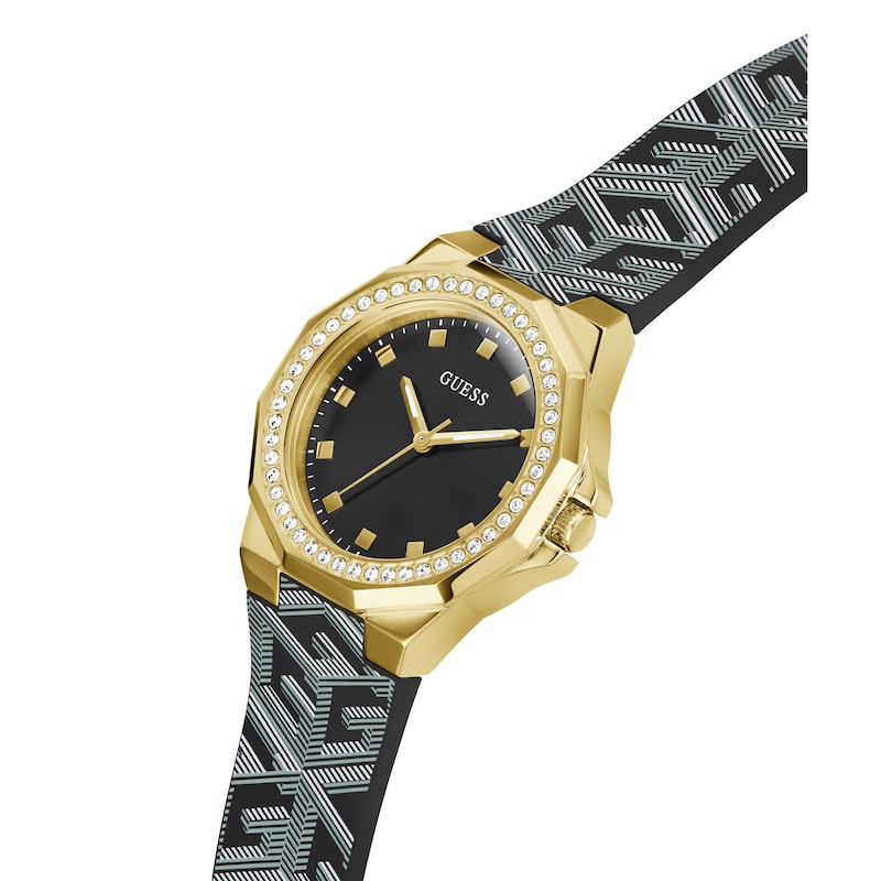 Guess Avirl Ladies' Black Dial Patterned Silicone Strap Watch