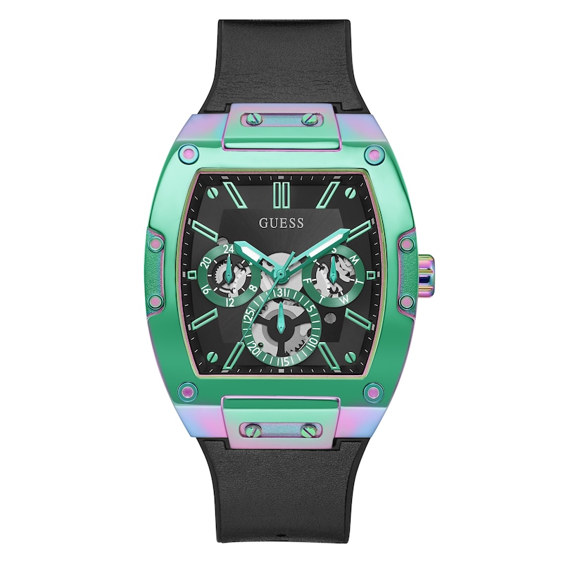 Guess Phoenix Men's Vibrant Green Chronograph Black Silicone Strap Watch
