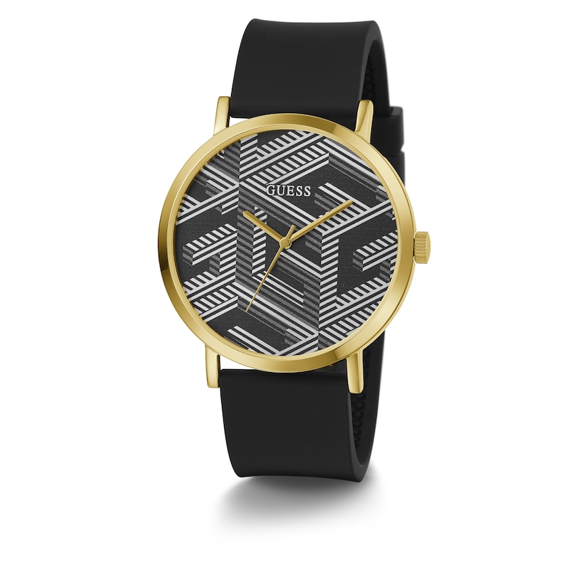 Guess Bossed Men's Patterned Dial Black Silicone Strap Watch