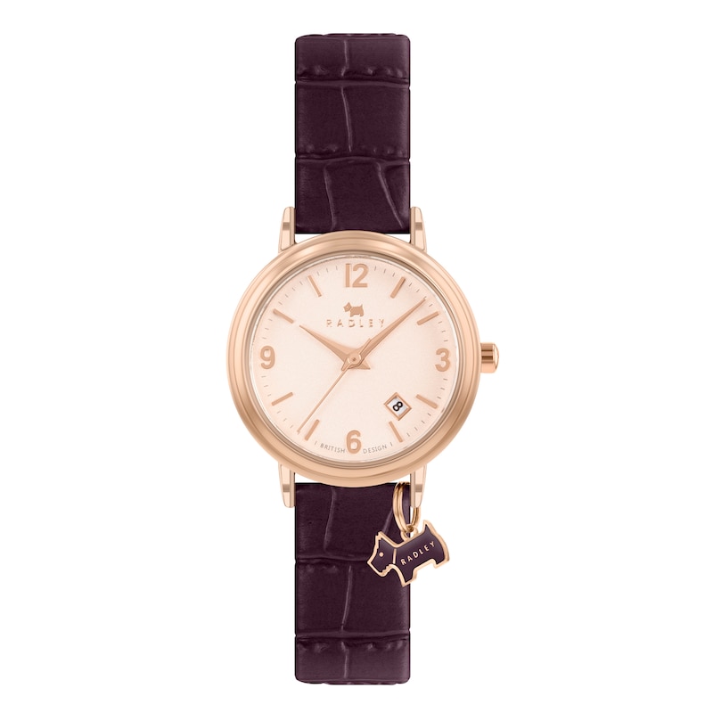 Radley Ladies' Aubergine Stepped Bezel Rose Gold Tone Strap Watch