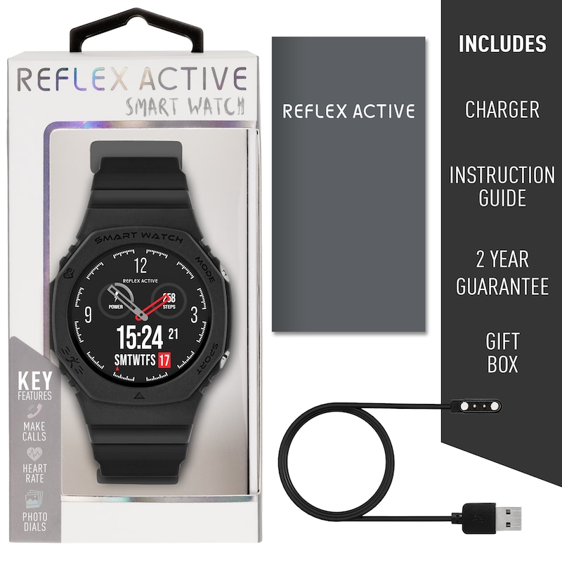 Reflex Active Series 26 Black Silicone Strap Smart Watch