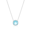 Thumbnail Image 0 of Emmy London Platinum Plated Sterling Silver Light Blue Cushion-Shaped Glass Stone and Round Cubic Zirconia Halo Pendant Necklace
