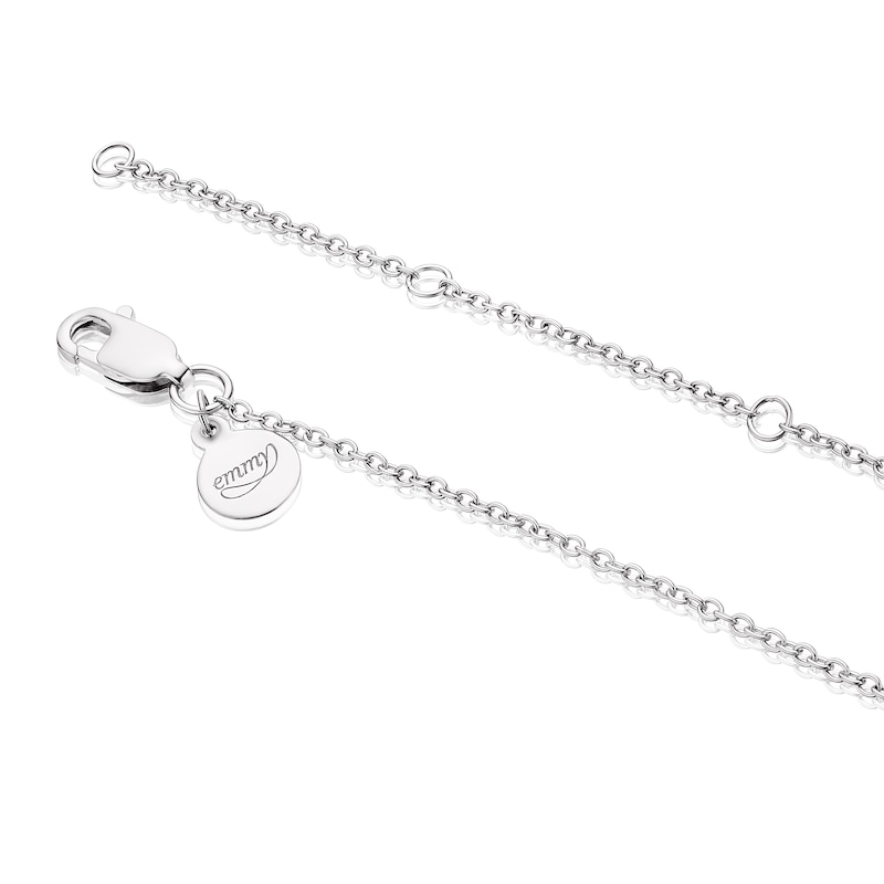 Emmy London Platinum Plated Sterling Silver Light Blue Cushion-Shaped Glass Stone and Round Cubic Zirconia Halo Pendant Necklace
