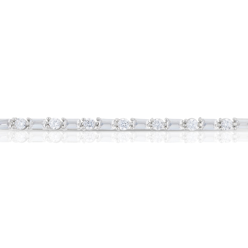 Emmy London Platinum Plated Sterling Silver Baguette and Round-Shaped Cubic Zirconia Stones Tennis Bracelet