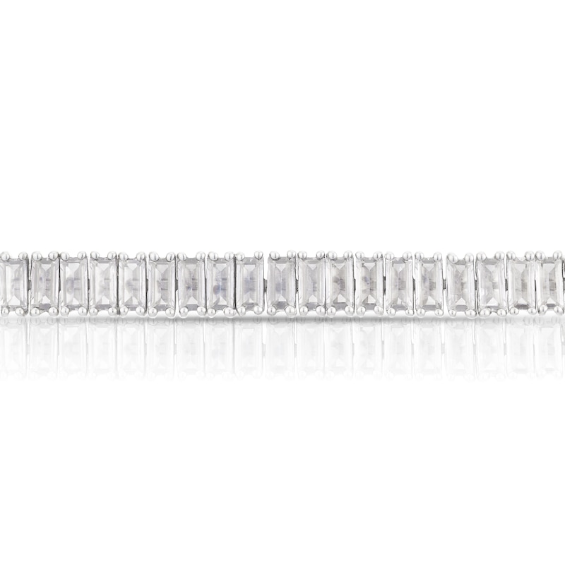 Emmy London Platinum Plated Sterling Silver Baguette-Shaped Cubic Zirconia Tennis Bracelet