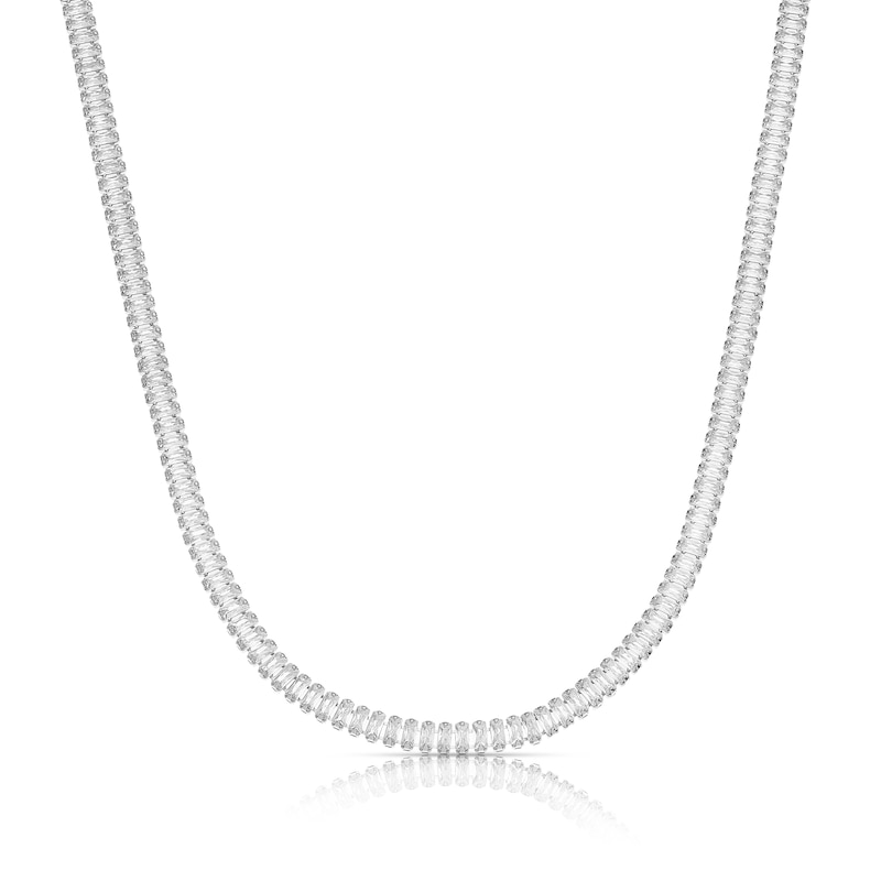 Emmy London Platinum Plated Sterling Silver Baguette-Shaped Cubic Zirconia Tennis Necklace