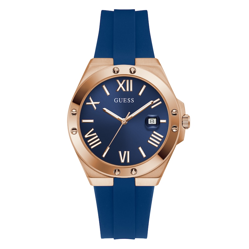 Guess Men's Blue Dial Blue Silicone Strap Watch