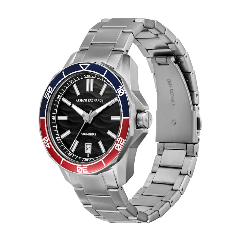 Armani Exchange Men's Black Wave Textured Dial Stainless Steel Bracelet Watch
