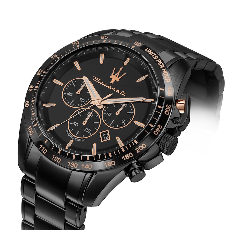 Maserati Traguardo Men's Black Bracelet Watch & Black Chain Bracelet Set