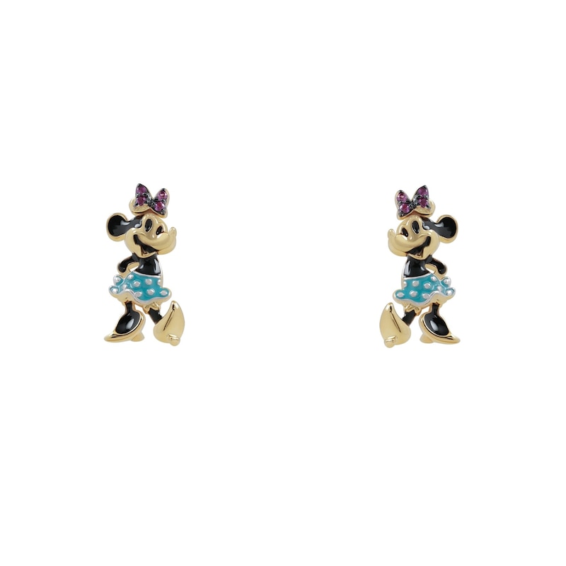 Disney 100 18ct Yellow Gold Plated Ruby Minnie Mouse Stud Earrings